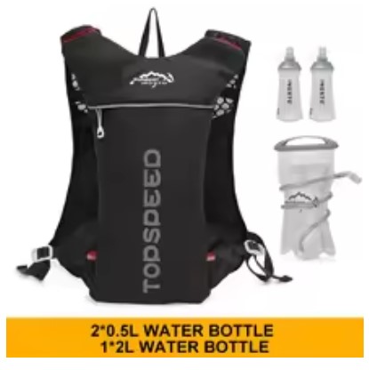 Mochila Chaleco de Hidratación Inoxto 5 Lts + 2 Botellas 500 ml + Bolsa Hidratación 1,2 Lts - Negro