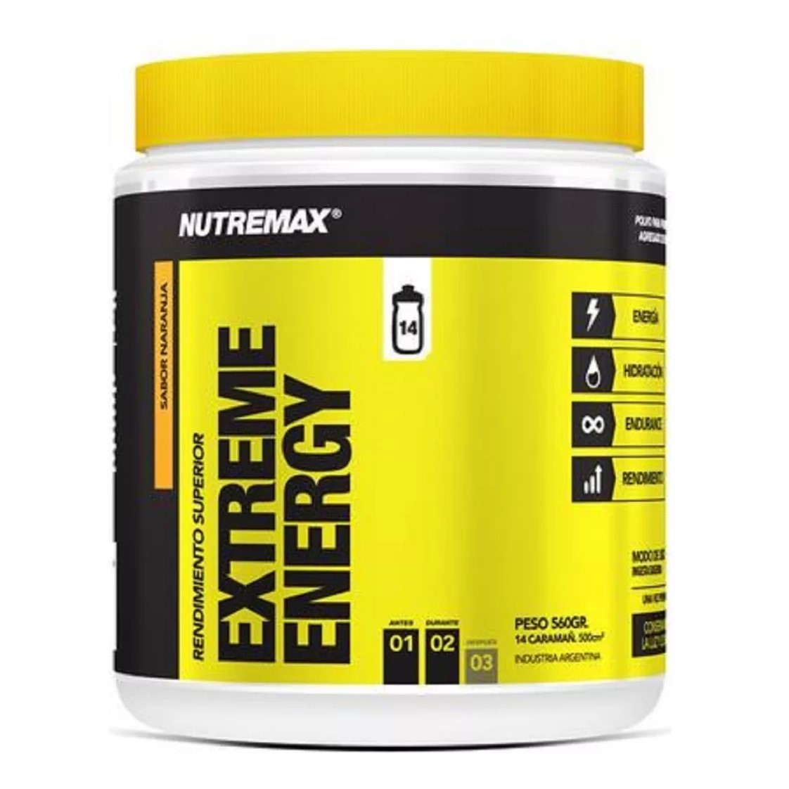 Extreme Energy Nutremax Isotónica Cafeina Vitaminas Sabor Naranja